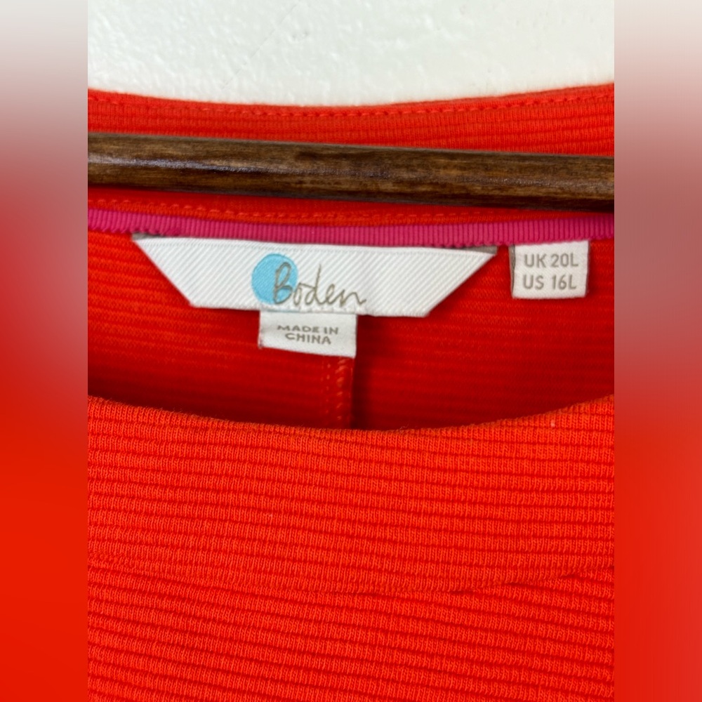 BODEN Ribbed Knit Red Orange Shift Dress‎ Knee Length 3/4 Long Sleeve Office 16L - Picture 2 of 11
